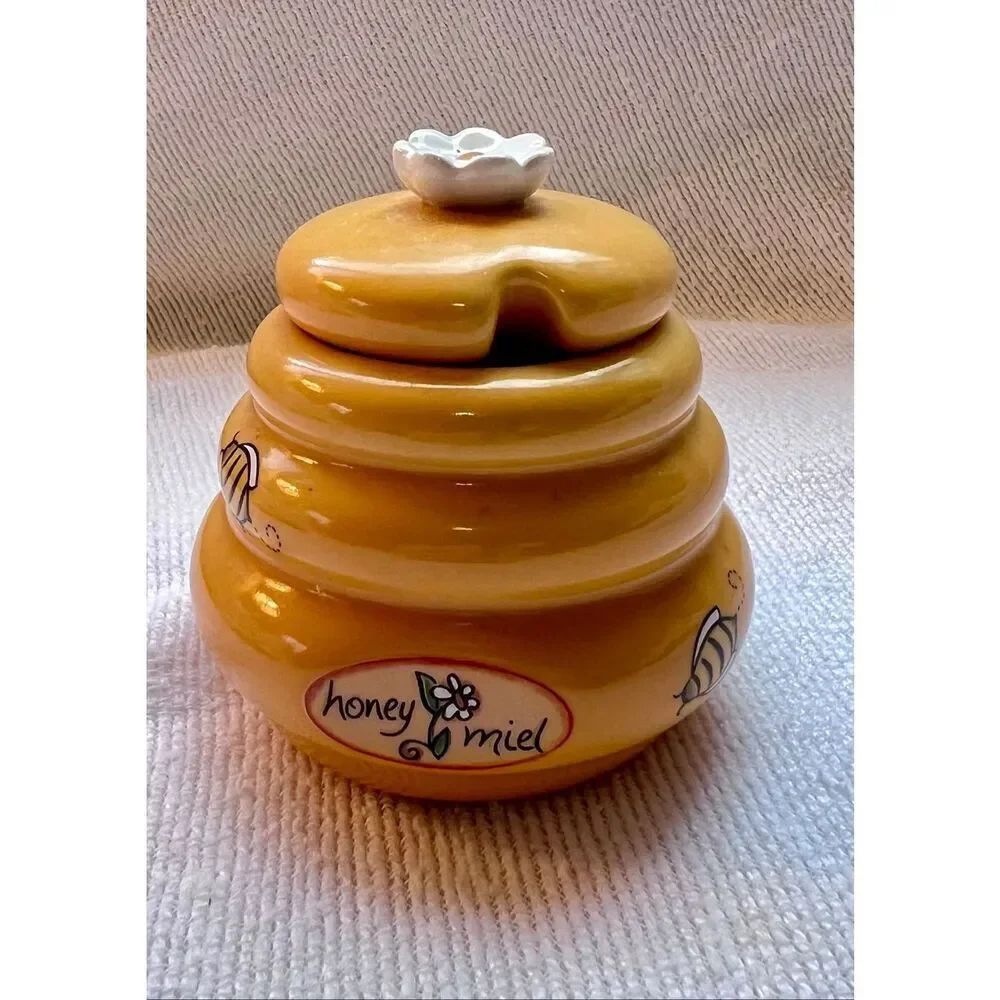 Vintage Honey Miel Beehive Jar Ceramic 3.5